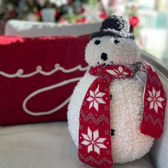 Pottery Barn Whimsical and Cute Archie The Snowman Shaped Fuzzy Cozy Pillow ☃️❄️ - Picture 6 of 16